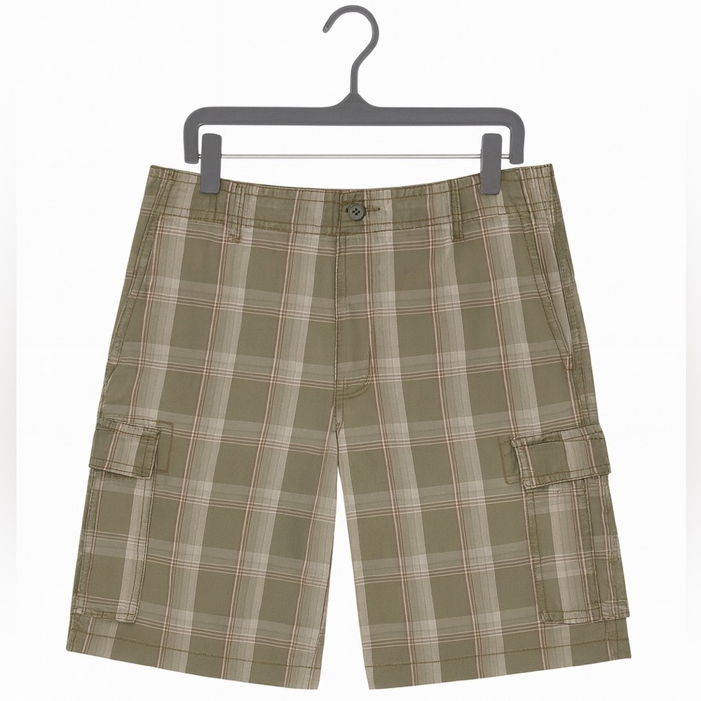Dockers men's Multi Color plaid cotton shorts size 36 Brown Beige Cargo Shorts